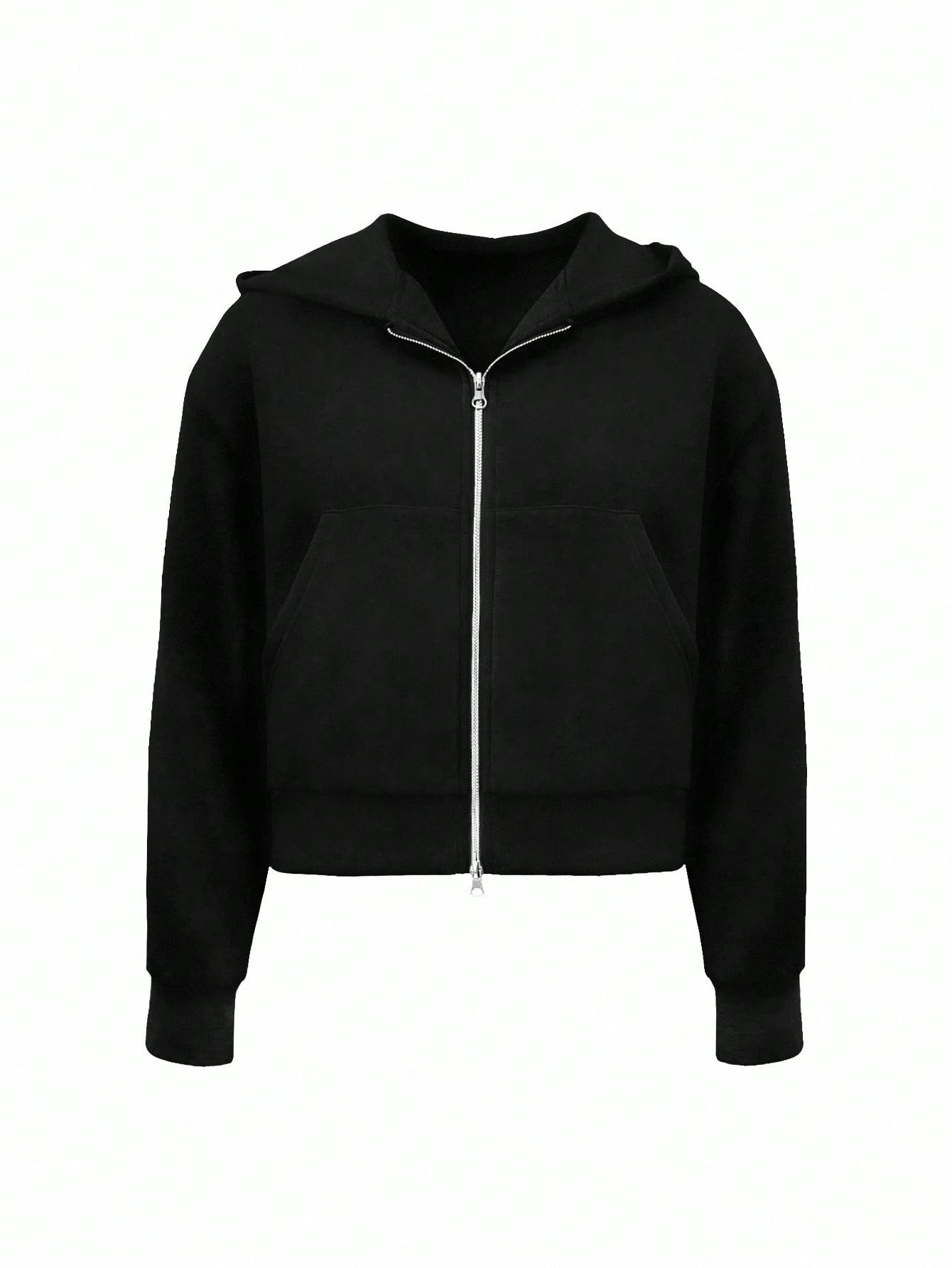 Manfinity Dauomo Men'S Solid Color Drop Shoulder Long Sleeve Zip Front Casual Hoodie