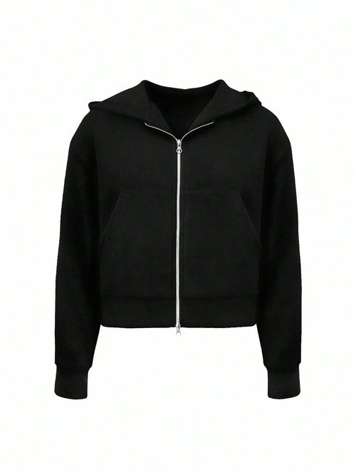 Manfinity Dauomo Men'S Solid Color Drop Shoulder Long Sleeve Zip Front Casual Hoodie